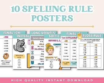 Spelling Rules Poster Bundle, Phonics Poster, ELA Anchor Charts, Homeschool Resources, Spelling Strategies, Instant Download