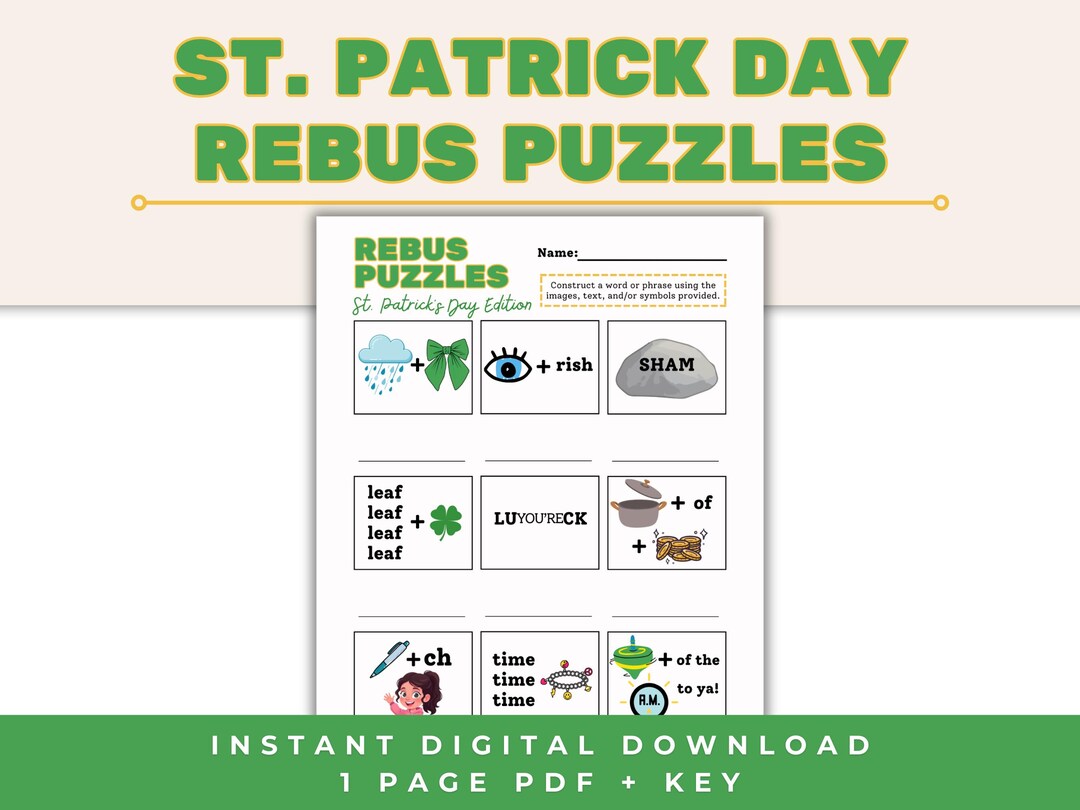 St. Patrick’s Day Rebus Puzzles Printable | St Patrick’s Day Activity ...