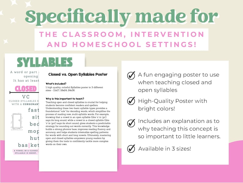 Open & Closed Syllables Poster, Phonics Anchor Chart, Science of ...