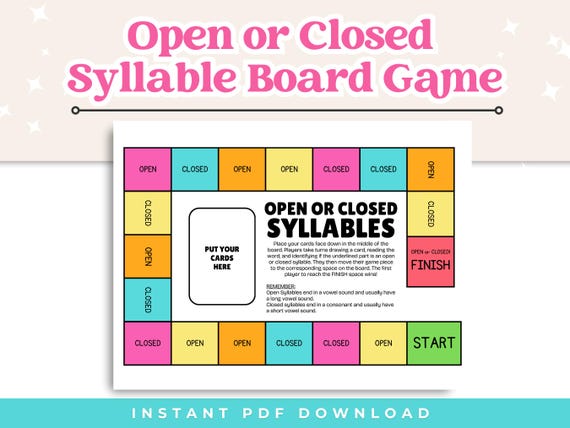 Open or Closed Syllables Board Game, Phonics Game, ELA Kids Activity, Science of Reading, Reading Intervention, Instant Download
