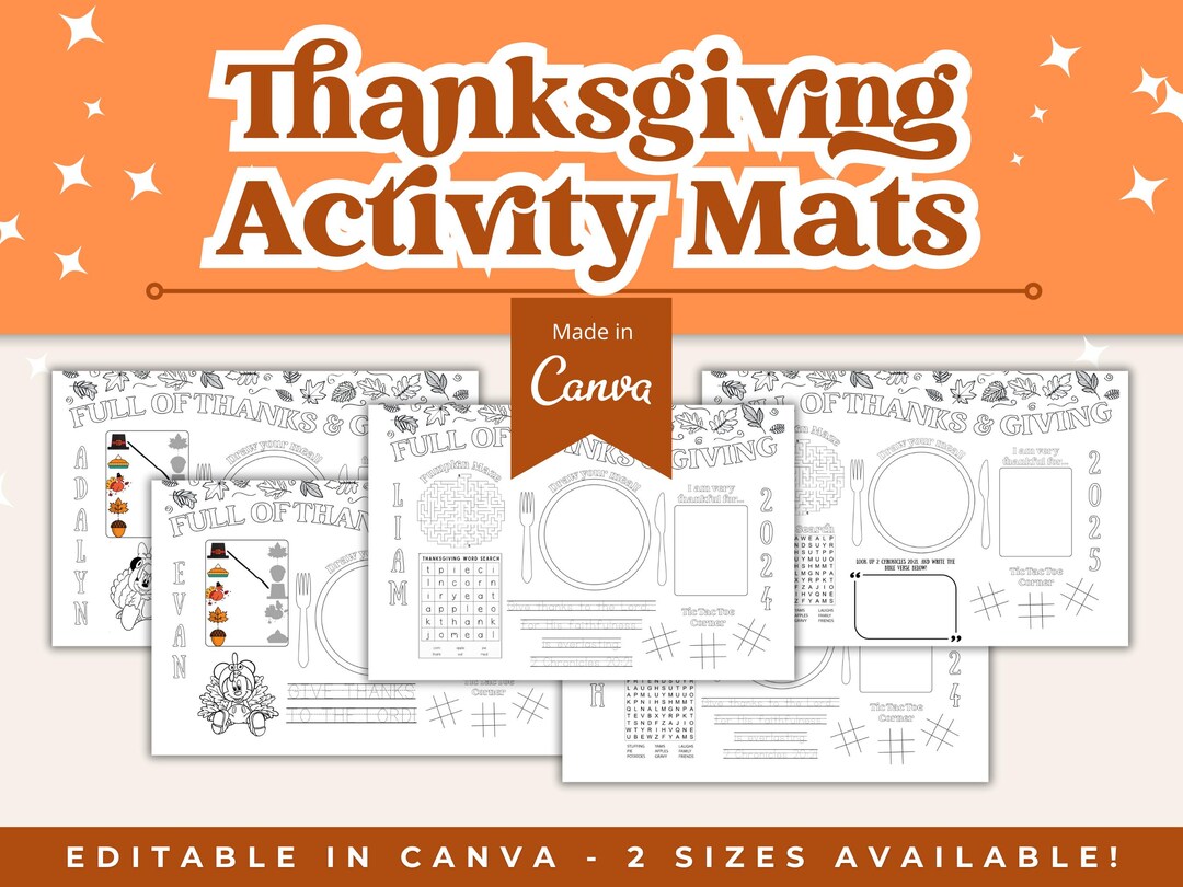 Thanksgiving Activity Mat, Holiday Placemat for Kids, Thanksgiving ...