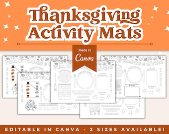 Thanksgiving Activity Mat, Holiday Placemat for Kids, Thanksgiving Decor, Thanksgiving Dinner, Kids Coloring Page, Editable Digital Download