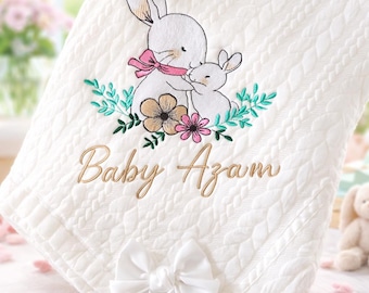 Personalized Baby Blanke embroidered Rabbit  & Name