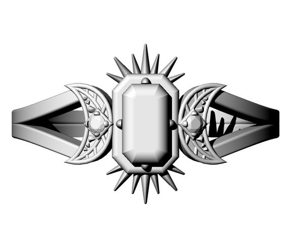 FRIGG - Diamond #1 - Rose Cut Salt & Pepper Emerald Cut Diamond Ring with Crescent Moons and Split Shank
