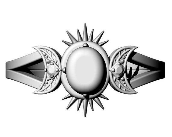 FRIGG - Diamond #3 - Rose Cut Salt & Pepper Oval Diamond Ring with Crescent Moons and Split Shank