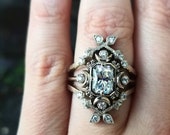 HUNTRESS - Emerald Cut Artemis Moon Engagement Ring with Moissanite and Diamonds - Arrow Wedding Band Set