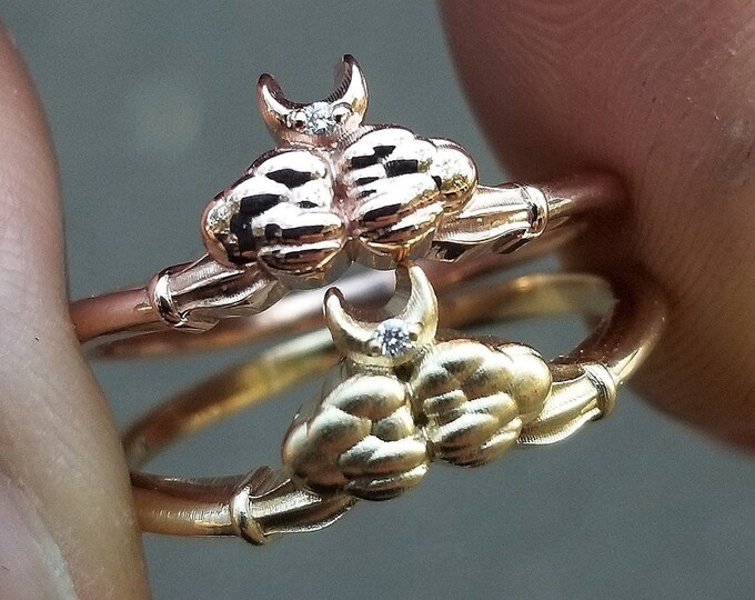 READY TO SHIP Size 6 - 8 - Ace of Moons Ring - 14k Yellow or Rose Gold - Tiny Moon & Cloud Engagement Ring