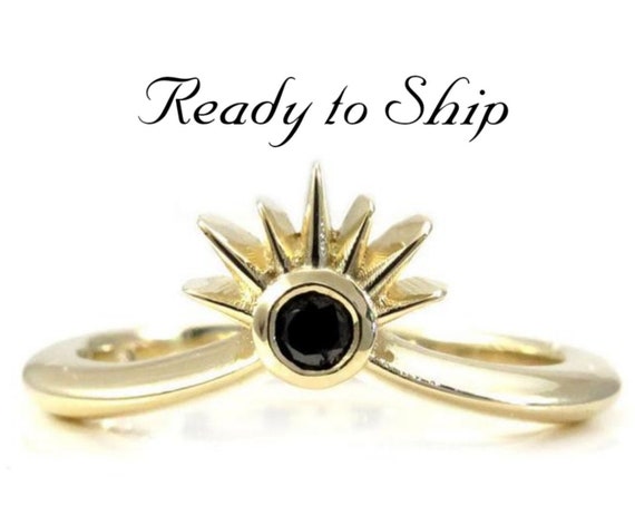 Ready to Ship Size 6 - 8 - Sunset Black Diamond Stacking Chevron Wedding Band - 14k Yellow Gold