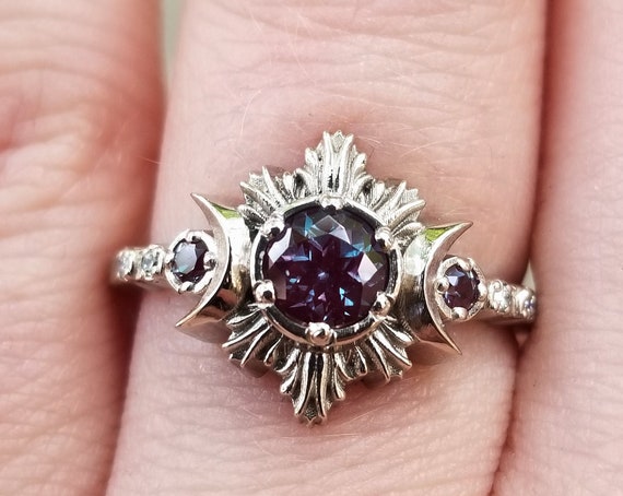 Chatham Alexandrite Moonfire Moon Phase Engagement Ring with Diamonds - Bohemian Fine Jewelry