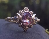 Pick your Stone - Oregon Sunstone Moonfire Engagement Ring - Crescent Moon Ring - 14k Yellow, Rose or Palladium White Gold