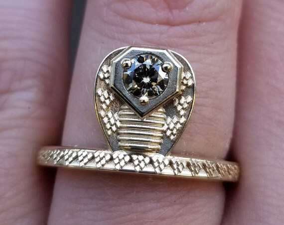 Made to Order - GORGON Locks - Snake Ring with Natural Champagne Diamond Head - 14k Yellow Gold