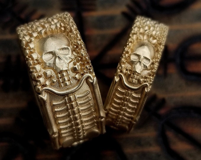 Till Death Do Us Part - His & Hers Skeleton Wedding Band Set - 14k Gold