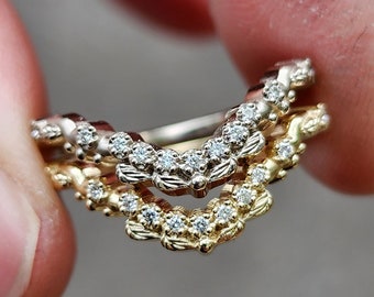 Curved Leaf Diamond Wedding Band, Leaf Ring, Diamond Wedding Ring, Nature Ring, Vintage Leaf Ring, Handmade Engagement, Swankmetalsmithing