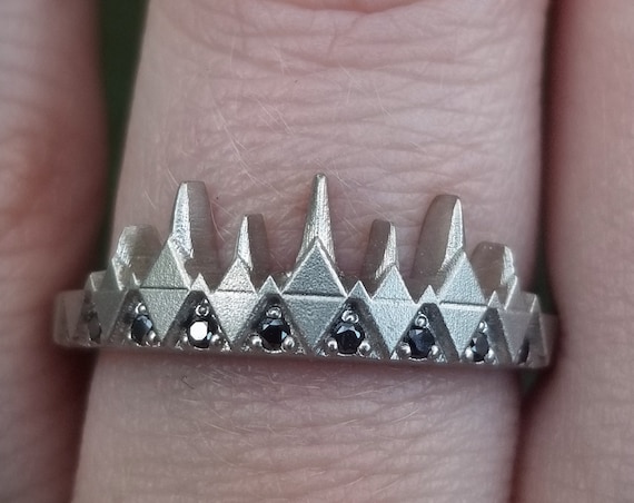 WITCH - Gold Crown Ring with Black Diamonds - Ravenna