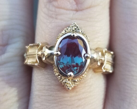 Ready to Ship Size 6 - 8 - HAUNTED Chatham Alexandrite Skeleton Ring- 14k Rose Gold