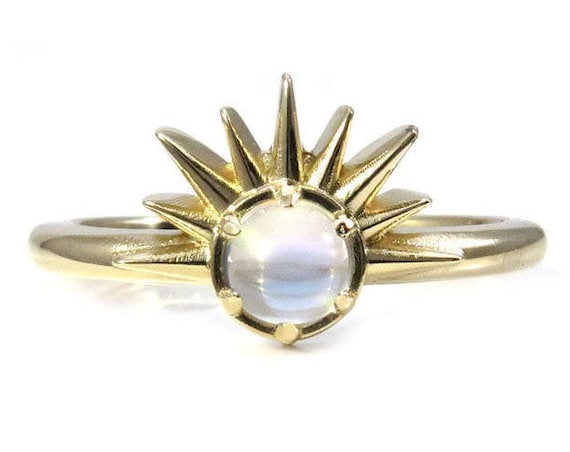 Moonstone Sunrise Ring - 14k Yellow Gold Nature Engagement Ring