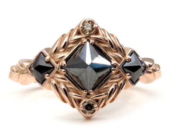 Reverse Set Black Princess Diamond Engagement Ring - Sweetgrass Botanical Collection