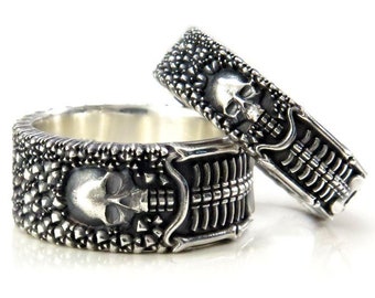 Till Death Do Us Part - His & Hers Skeleton Wedding Band Set - Meet me in the Afterlife - Sterling Silver