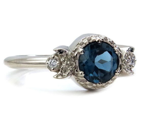 London Blue Topaz Engagement Ring - Moon Engagement Ring - 14k Gold