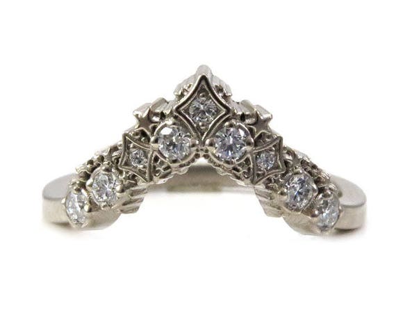 Diamond Stardust Chevron Wedding Band - Bohemain Stacking Wedding Band