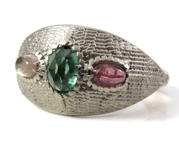 Ready to Ship Size 6 - 8 Mother of Dragons Ring - Tourmaline Dragon Eggs with Scales and Tails - 14k Palladium White Gold
