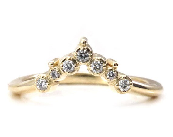 Dripping Diamond Chevron Wedding Band - 14k Yellow, Rose or Palladium White Gold