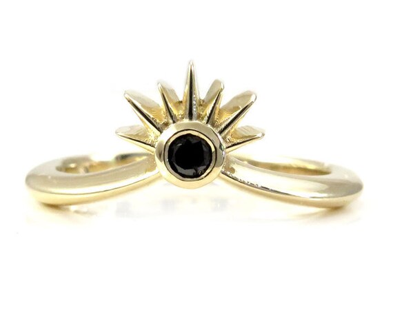 Sunset Diamond Stacking Chevron Wedding Band - Black or White Diamond - 14k Yellow Gold