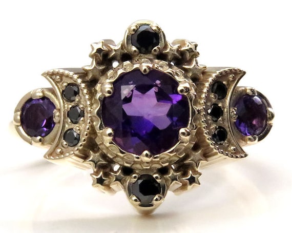 Amethyst and Black Diamond Cosmos Engagement Ring - Gothic Engagement Fine Jewelry