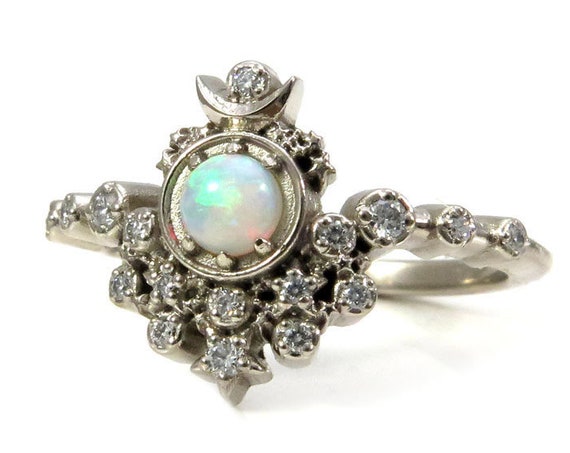 Moon Witch Engagement Ring - Australian Opal and Diamonds with Stardust