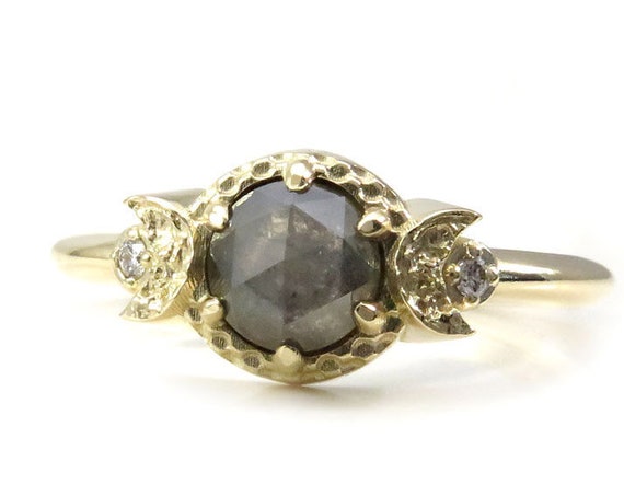 Rose Cut Diamond Moon Engagement Ring - 14k Gold Moon Ring - Pick you Center Stone