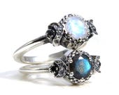 Best Friends Moon Rings - Sterling Silver Bestie Mother Daughter Jewelry - Labradorite and Moonstone