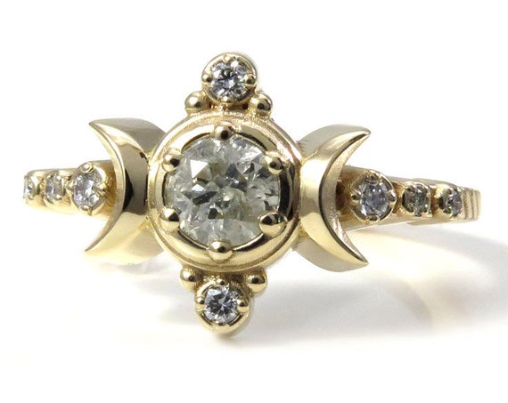 Galaxy Diamond Compass Moon Ring - Moon Engagement - Celestial Bohemian