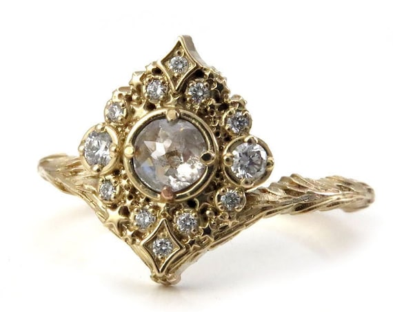 Rose Cut Diamond Nova Engagement Ring - 14k Gold - Pick your Diamond - Celestial Stardust Wedding Ring