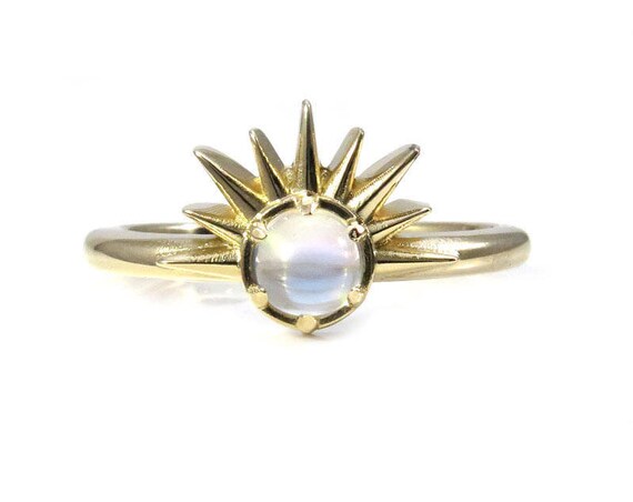 Moonstone Sunrise Ring - 14k Yellow Gold Nature Engagement Ring