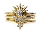 Sun Moon and Stars Stacking Ring Set - Sunburst with Diamond and Crescent Moon Engagement Rings