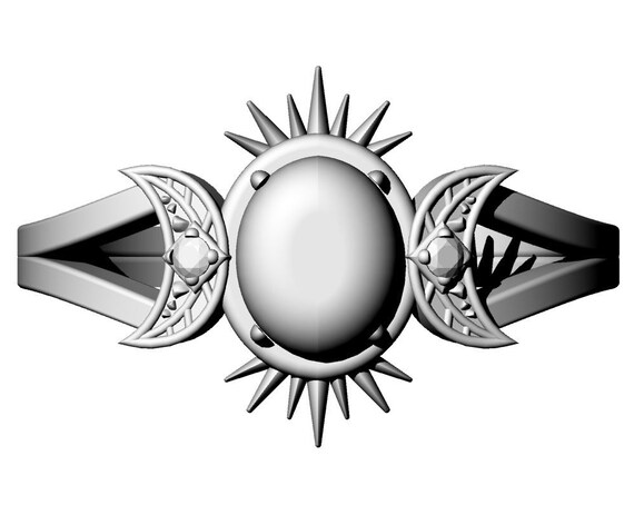 FRIGG - Diamond #7 - Rose Cut Salt & Pepper Oval Diamond Ring with Crescent Moons and Split Shank