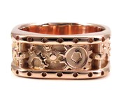 Square Perforated Gear Ring in 14k Rose Gold - Mens Steampunk Wedding Ring