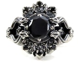 Gothic Snake and Crescent Moon Engagement Ring - Black Moissanite and Black Diamonds