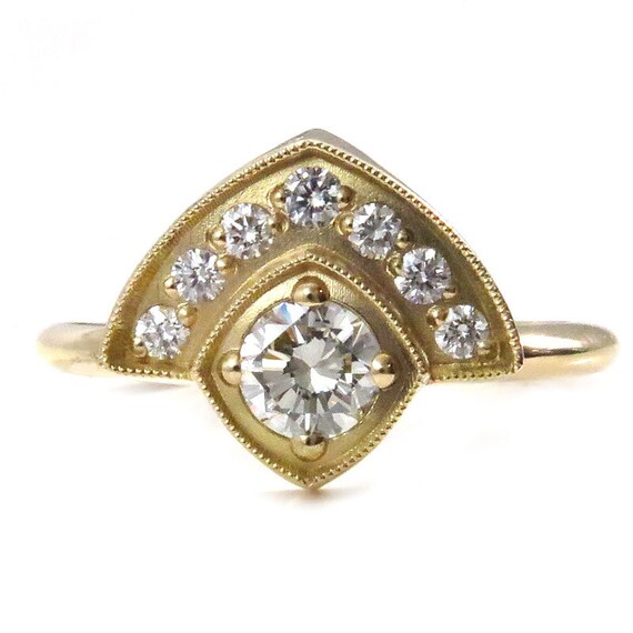 Ready to Ship Size 6 - 8- Art Deco Enagement Ring - Bohemian Modern Diamond Wedding Ring - 18k Yellow Gold