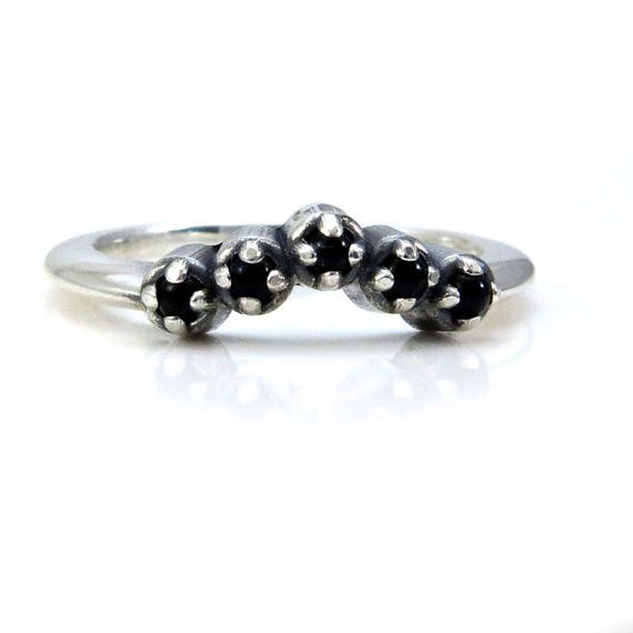 Onyx Chevron Stacking Wedding Band - Sterling Silver
