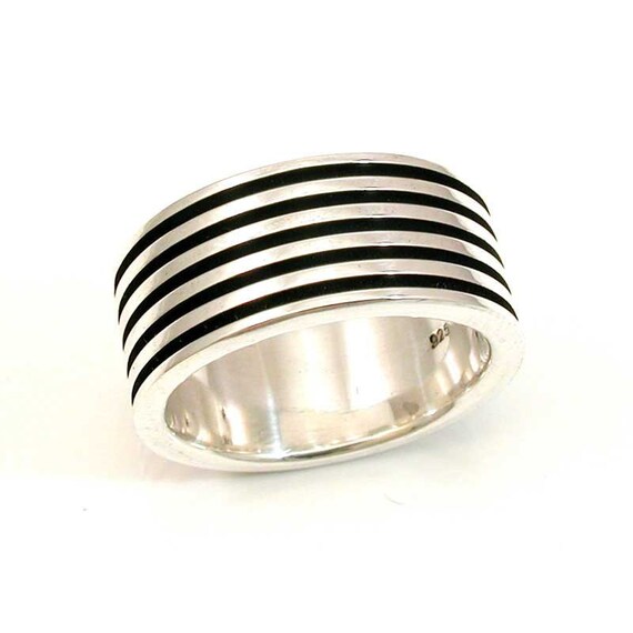 Items similar to Mens Silver Ring Black and Silver on Etsy