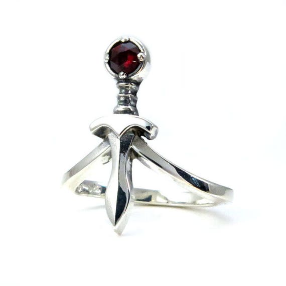 Ready to Ship Size 3 - 4 - Rose Cut Garnet Dagger Midi Ring - Sterling Silver