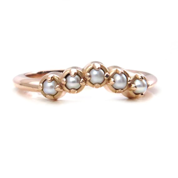 Seed Pearl Curved Wedding Band - 14k Gold - Rose, Yellow or Palladium White