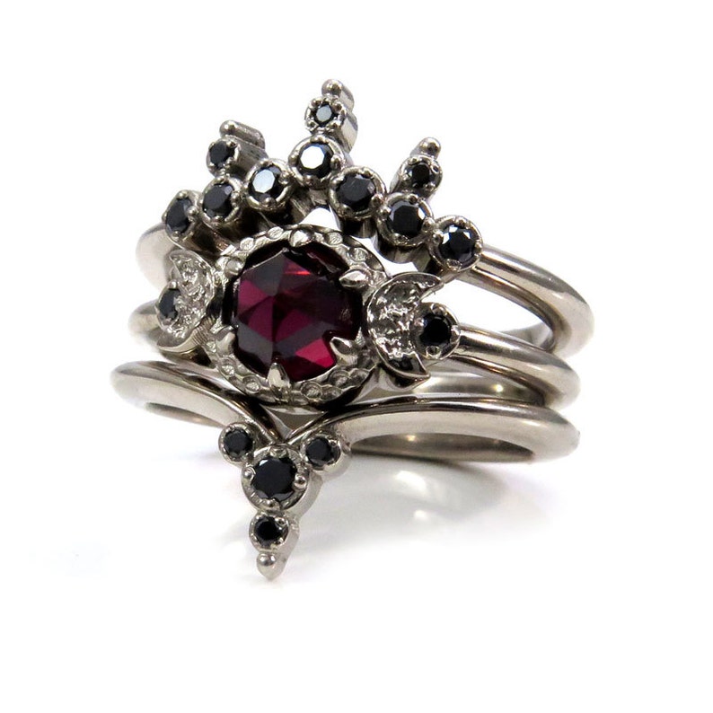 Blood Moon Gothic Engagement Ring Set Rose Cut with Etsy