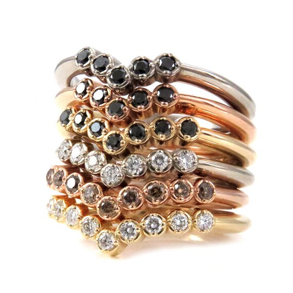 Diamond Stacking Chevron Ring - 5, 7 or 9 Diamond Nesting Crown Wedding Band