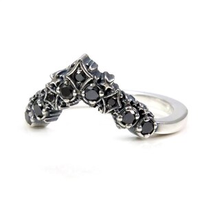 Black Diamond Stardust Chevron Wedding Band Sterling Silver Boho Stacking Ring image 4