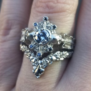 Ready to Ship Size 6 8 Skeleton Catacomb Halo Engagement Ring Set Black & Stormy Diamonds 14k Palladium White Gold Gothic Jewelry image 1