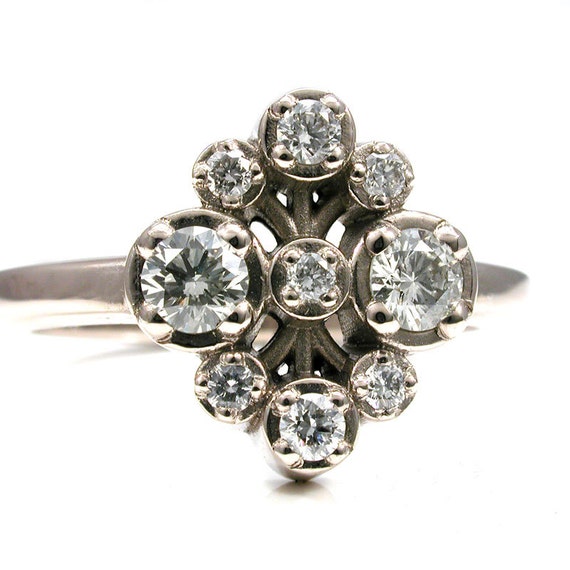 Ready to Ship Size 4.5 - 6.5 - Diamond Bouquet Modern Engagement Ring - 14k Palladium White Gold