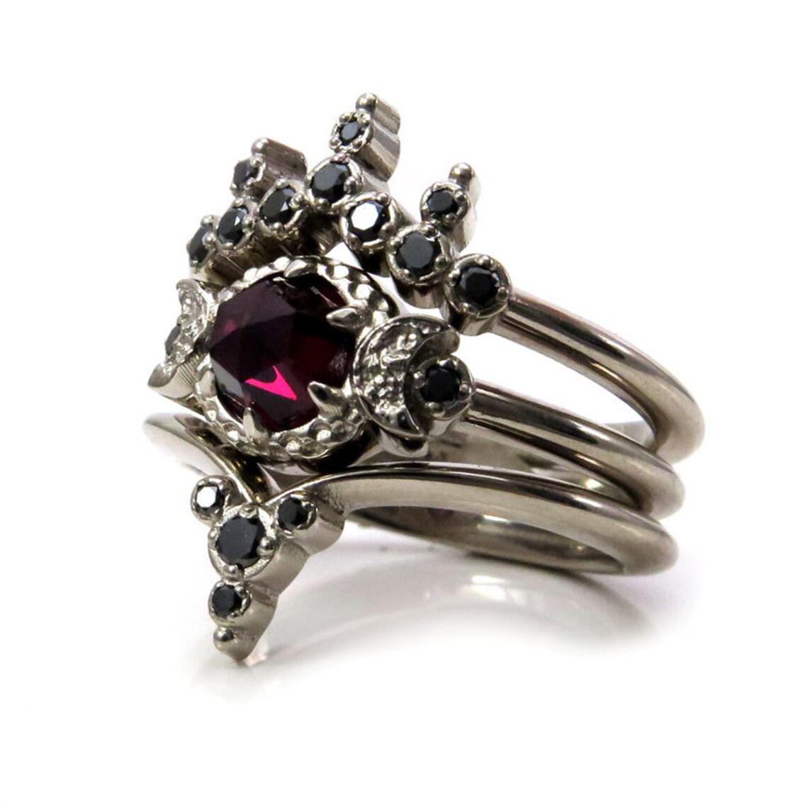 Blood Moon Gothic Engagement Ring Set Rose Cut with Etsy