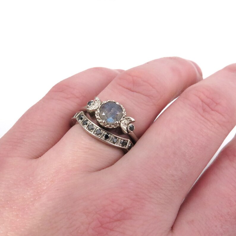 Modern Gothic Engagement Ring Set Labradorite and Black Etsy